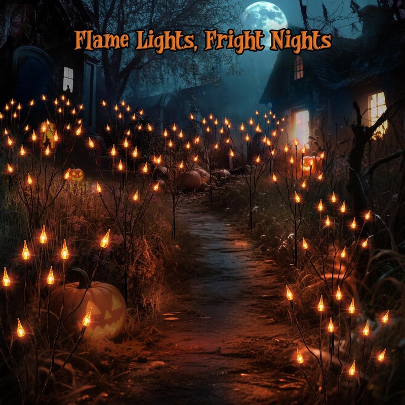 BRIZLER Halloween Pathway Lights, 7.54ft 3 Pack Candle Flame Orange Lights Outdoor with Timer, Battery Powered Halloween Light Waterproof Spooky Path Light for Path Yard Walkway Garden Thanksgiving - Image 3